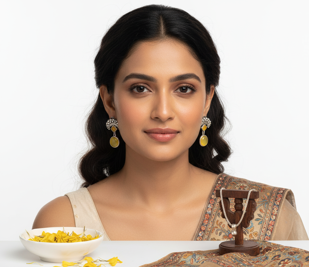 Silver Replica Anti-Tarnish Earrings with Coloured Stone Detailing