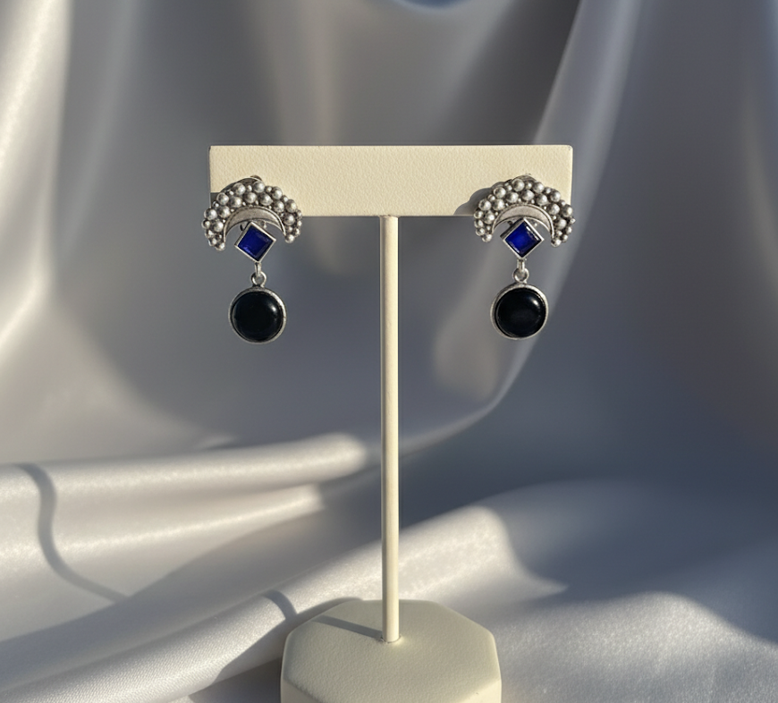 Silver Replica Anti-Tarnish Earrings with Coloured Stone Detailing