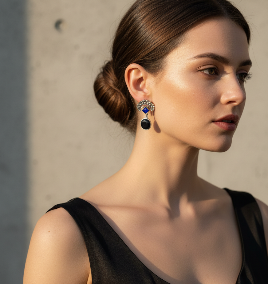 Silver Replica Anti-Tarnish Earrings with Coloured Stone Detailing