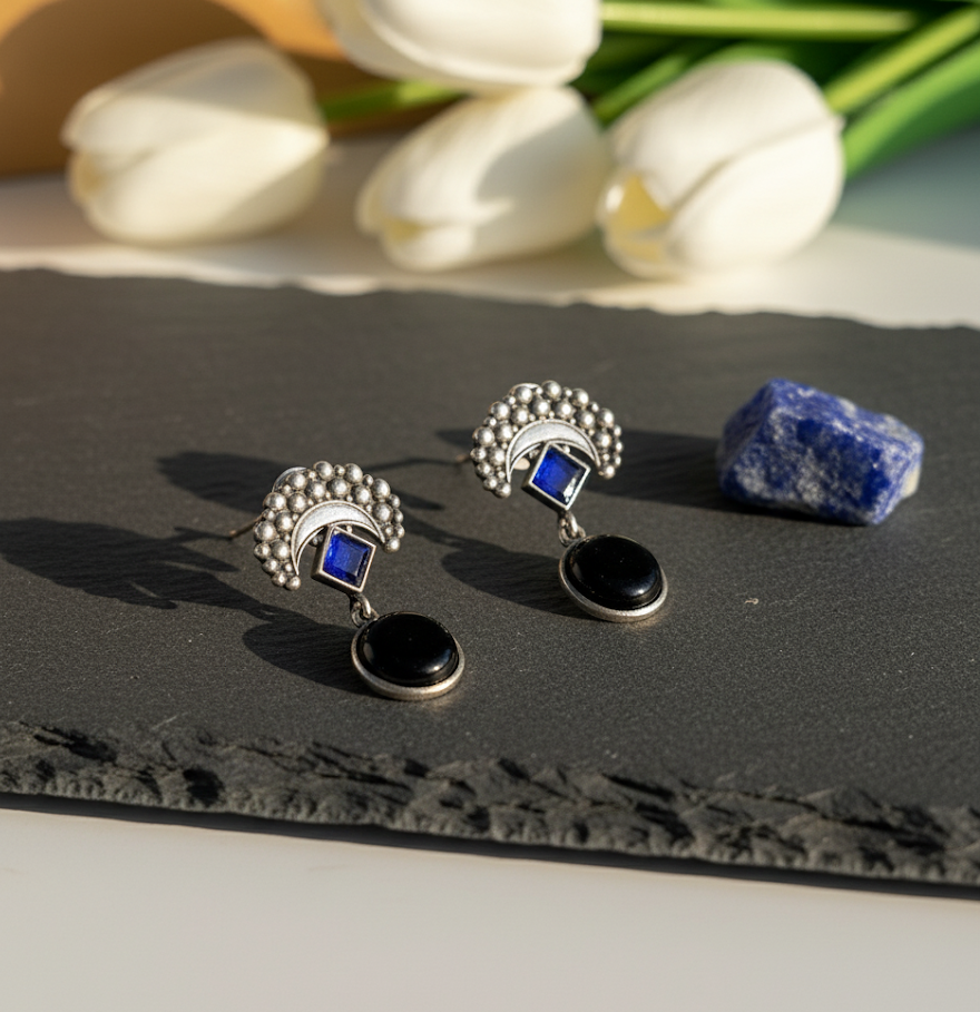 Silver Replica Anti-Tarnish Earrings with Coloured Stone Detailing