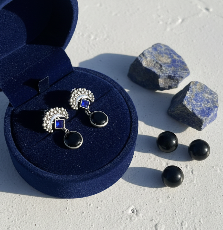 Silver Replica Anti-Tarnish Earrings with Coloured Stone Detailing